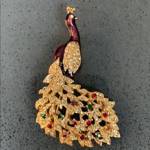 Vintage Crystal & Enamel Peacock Brooch/ pin